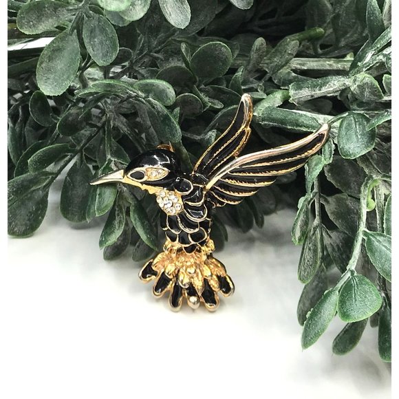 Vintage brooch gold tone sphinx black enamel bird - Picture 4 of 6